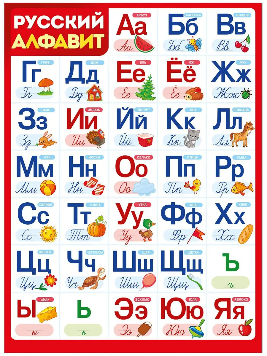 Плакат настенный обучающий в школу алфавит русский язык А2 ТМ Империя  поздравлений купить по цене 179 ₽ в интернет-магазине Wildberries | 14649409