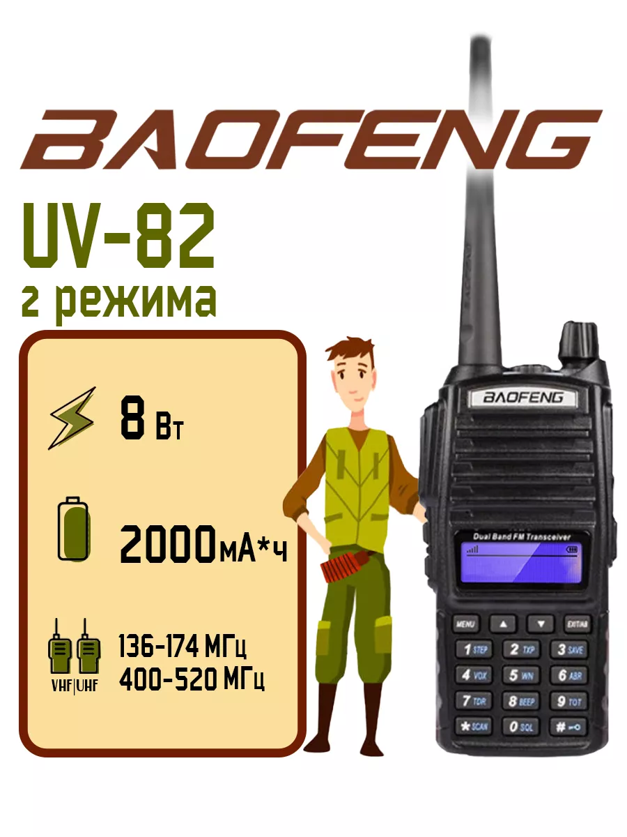 Радиостанция Баофенг UV-82 (8W) Черная 2 режима BAOFENG купить по цене 0  сум в интернет-магазине Wildberries в Узбекистане | 15686562