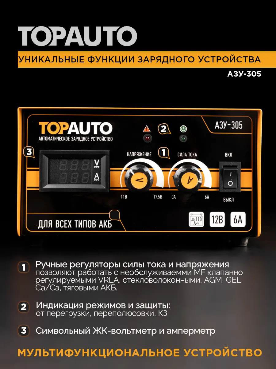 TOPAUTO Зарядное устройство для аккумулятора автомобиля