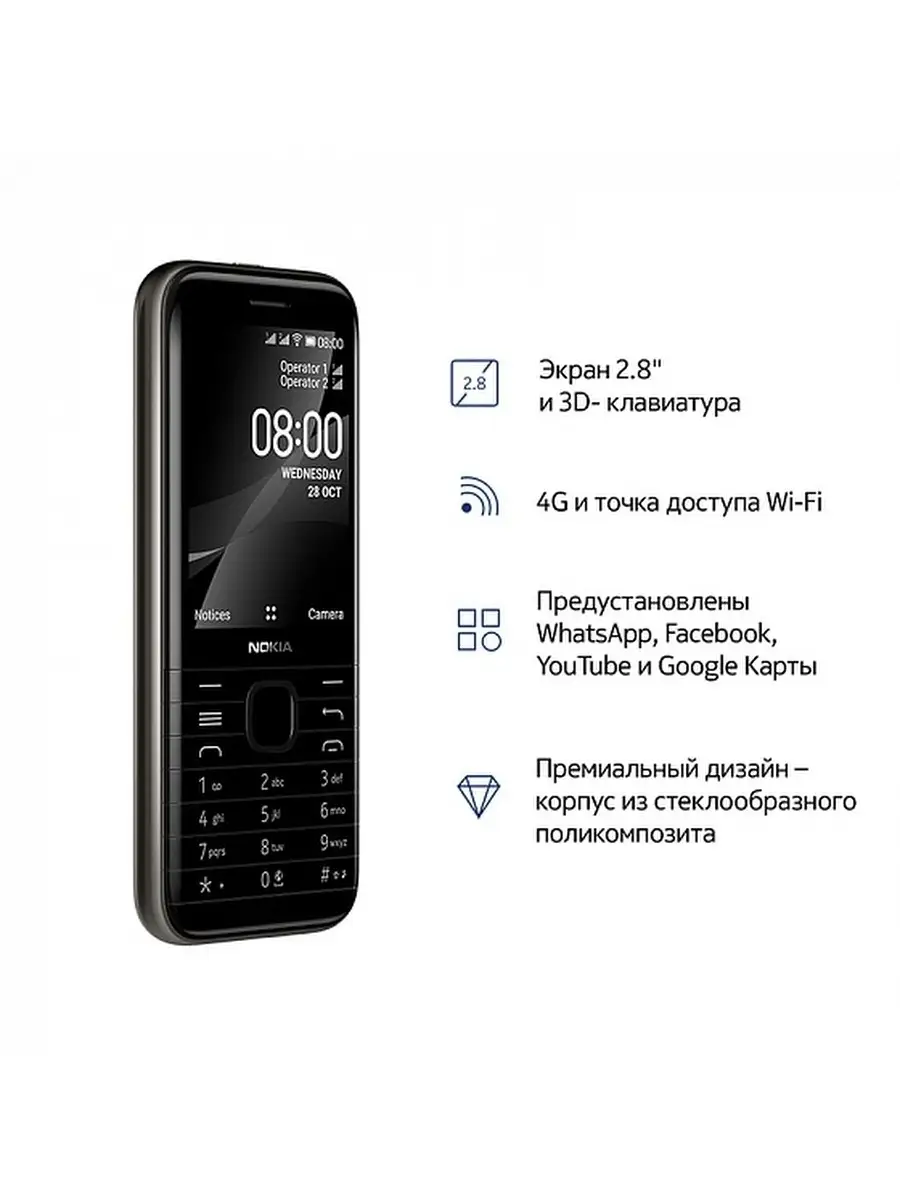 Мобильный телефон 8000 4G DS 2,8 320х240 QVGA 512МБ+4ГБ 2МП… Nokia купить  по цене 1 141 400 сум в интернет-магазине Wildberries в Узбекистане |  17867888