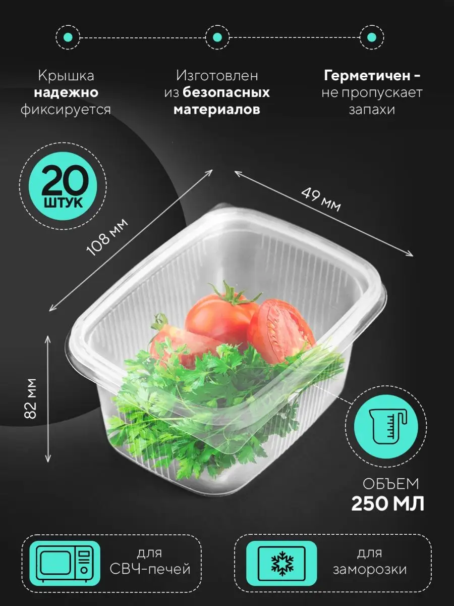 Контейнер для еды Одноразовые контейнеры 250 мл, 20 шт ХозМаркет№3. Товары  для дома купить по цене 160 ₽ в интернет-магазине Wildberries | 18268536