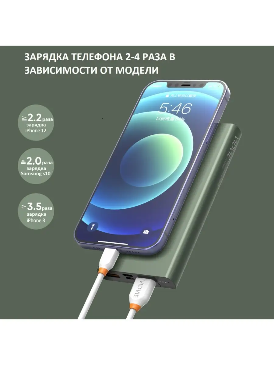 Vidvie Внешний аккумулятор power bank портативная зарядка пауэрбанк для  телефона VIDVIE повербанк 10000mah