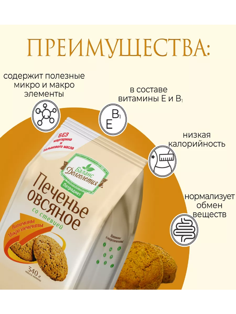 Овсяное печенье без сахара со стевией, 4 шт Петродиет купить по цене 711 ₽  в интернет-магазине Wildberries | 24873912