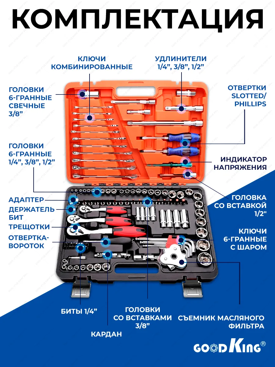Набор инструментов для автомобиля 121предмет GOODKING купить по цене 7 631  ₽ в интернет-магазине Wildberries | 27367397