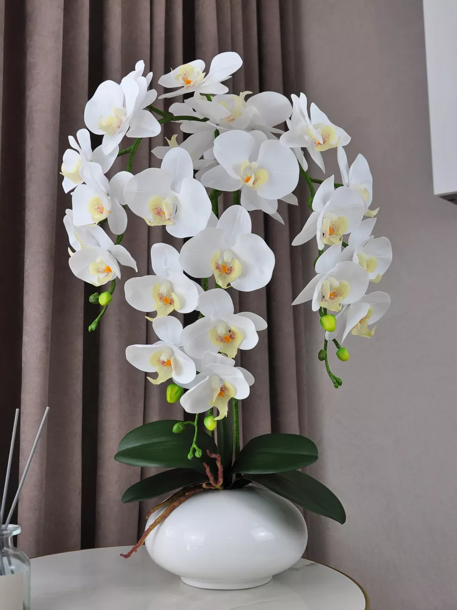 Букет орхидеи с пионами 40см ткань жёлтый (369)